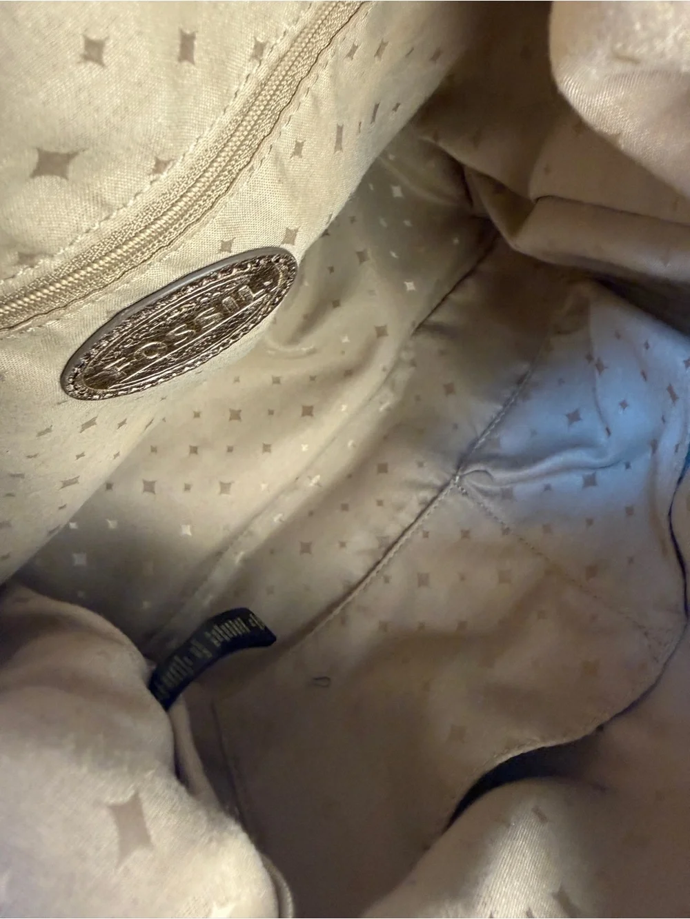 Fossil Gold Metallic Leather Hobo Shoulder Bag + Pouch Freebie EUC